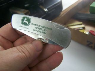 Vintage Pocket Knife John Deere Advertising Huron S.  D.  James River Imp Lockback