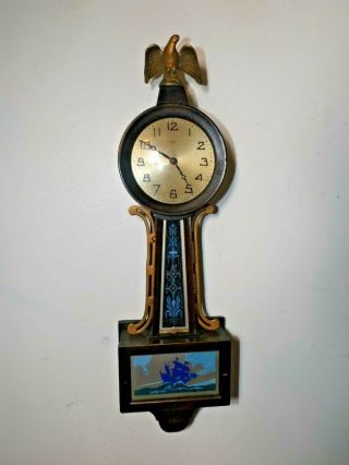 Antique 1930s Art Deco Haven Clock Co.  Miniature Banjo " Willis " Wall Clock