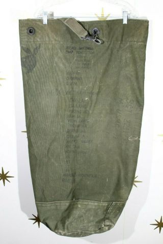 Vintage Vietnam War Usmc Military Olive Drab Canvas Duffel Travel Bag