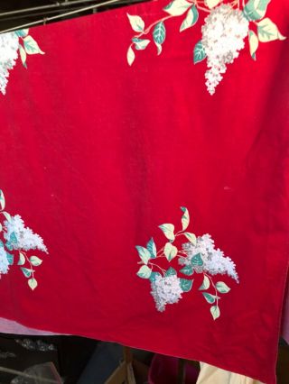 Vintage Wilendur Tablecloth : 1940 - 50s Style Red Background W Lilacs And Leaves