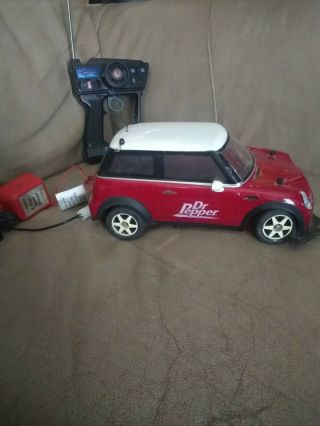 Vintage Nikko Dr.  Pepper Mini Cooper RC car.  Complete,  fast,  great. 2