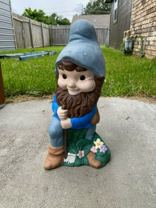 Large Vintage Ceramic Garden Gnome - 17in,  Hand Painted,  German 1970s