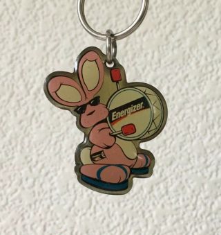 Vintage Keychain Energizer Bunny Key Ring Metal Fob Battery Advertising Small