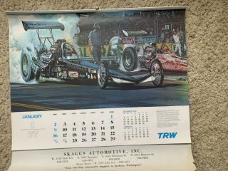 Trw " The Checkered Flag " 1977 Calendar Set Of 12 Automobile Litho Prints