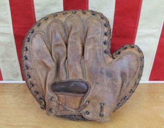Vintage 30s Baseball Glove Leather Catchers Mitt Deep Pocket Antique Great Shape 2