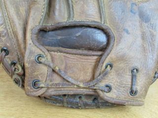 Vintage 30s Baseball Glove Leather Catchers Mitt Deep Pocket Antique Great Shape 3
