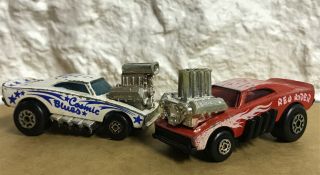 Vintage 1972 Matchbox Cosmic Blues & Red Rider Dodge Charger Pair Very Cool