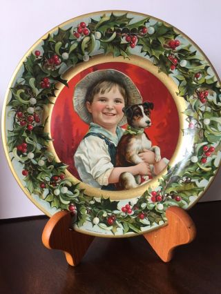 Antique Vienna Art Advertising “theo.  Gier Wine Co.  “ Plate Christmas Boy W/dog
