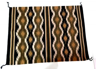 Vintage Old Pawn Southwest Style Wool Rug Hand Woven 33 " X 24 " Black Brown Tan