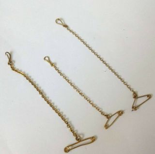 3 X Vintage Safety Chains For Brooch