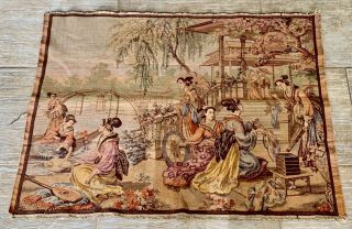 Vintage Belgium Japanese Garden Geisha Girls Oriental Wall Hanging Tapestry Vtg