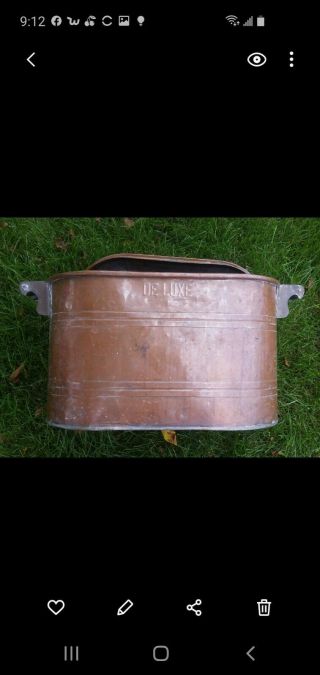 Antique Primitive Copper Canning Boiler Wash Tub with Lid and Wood Handles 3