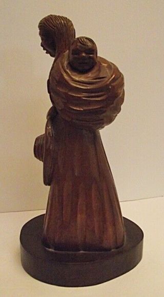 MCM Jose Pinal Mexico Hand Carved Wood Figures Woman with Baby & Sitting Donkey 3