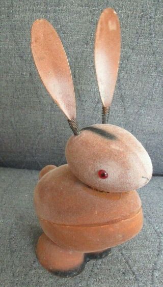 Vintage Made In Germany Flocked Paper Mache ' Easter Bunny Candy Container 2