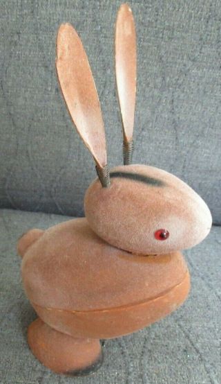 Vintage Made In Germany Flocked Paper Mache ' Easter Bunny Candy Container 3