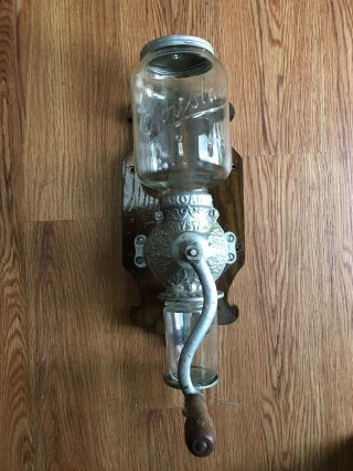 Antique Vintage Wall Mount Arcade Crystal No 3 Coffee Grinder Mill Cast Iron