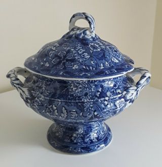 Antique Blue Chintz Indiv.  Soup Tureen Brown - Westhead Moore “siam”