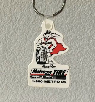 Vintage Keychain Metro Max Tire Key Fob Ring “tires In 25 Minutes” Michigan Usa