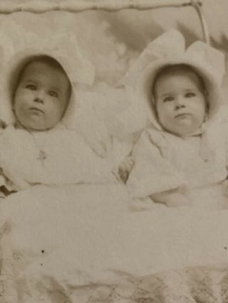 Vintage RPPC Twin Babies w Bonnets in Double Stroller Real Photo Postcard 2