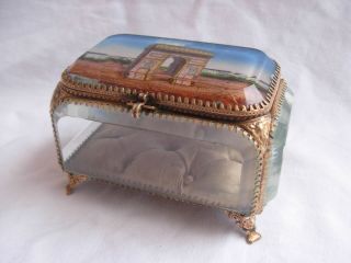 Antique French Brass Beveled Glass Jewel Box,  Late 19th Century