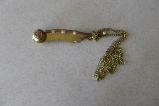Vintage Brass & Copper Navy Boatswain Pipe Whistle & Chain Lanyard