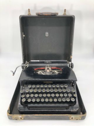Antique Corona Sterling Portable Typewriter With Case Rare Early Model