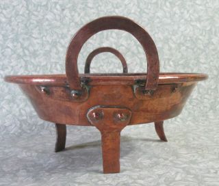 Antique C1830 French Hand Forged Copper Tourtiere Pie Pan Copper Legs & Handles