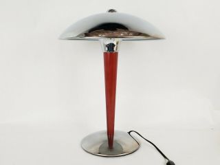 Vintage Mid Century Modern Ufo Flying Saucer Red And Chrome Table Lamp