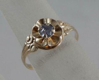 Antique 10 Karat Yellow Gold Blue Stone Flower Ring Size 2 3/4 10k F0980