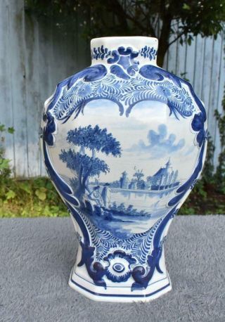 Large Antique 18thc Dutch Delft Blue & White Vase - Sept Fontainess