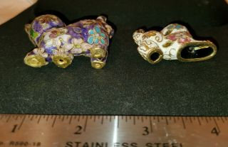 Set of 2 Vintage Chinese Cloisonne Hand Painted Enamel Over Brass Cat Figurines 3