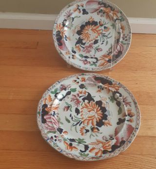 Two Antique 1800 ' s Hicks & Meigh Dinner Plates.  Lotus / Water Lily Imari Style 2