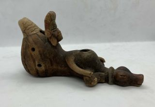 Vintage Mexican Mayan Aztec Clay Whistle Man Clay Pottery Folk Art