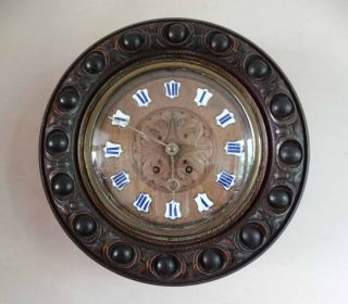 Antique Victorian French Carved Oak Vineyard Wall Clock Japy Freres 8 Day Chime