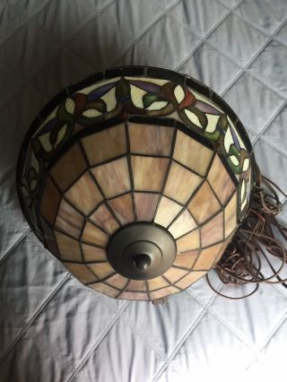 Vintage Tiffany Style Leaded Stained Glass Swag Hanging Lamp