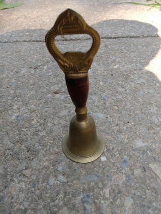 Vintage Brass Bell Bottle Opener Wood Handle Made In Thailand 6 "