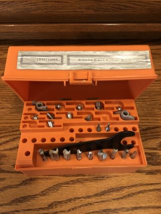 Vintage Sears Craftsman Router Bit Kit 9 Orange Plastic Case 25447