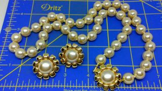 Elegant Vintage Signed Joan River Pearl Necklace - Clip Earring Set