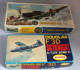 Vintage Plastic Model Plane Kits X 2,  Douglas By Aurora & Hurricane By Airfix.