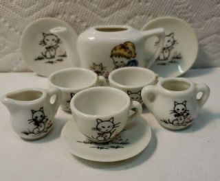 Vintage Child’s Toy China Tea Set - Cats - Miniature - Japan Set Of 3