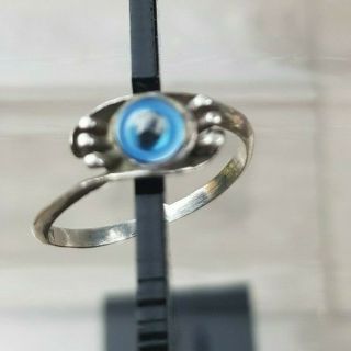 Vintage Silver Eye Ring With Glass Detail Size M 1/2