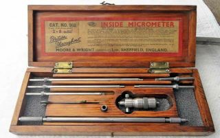 Vintage Cased 2 " - 8 " Set No:902 Internal Imperial Micrometers By Moore & Wright