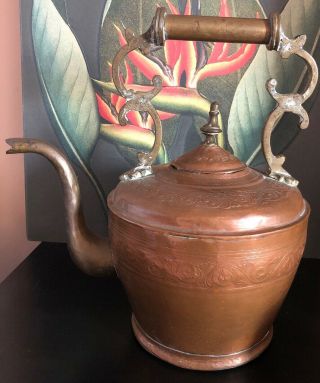 antique copper tea kettle With Brass Handles 3