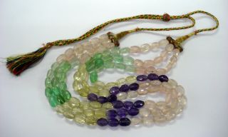 Vintage Amethyst Citrine Rose Quartz Gemstone Faceted Beads Necklace Strand