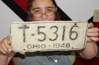 Vintage 1948 Truck Ohio Embossed Metal License Plate Gas Oil Sign