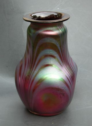Vintage Antique Kralik Czech Art Glass Vase Iridescent Red Decor Loetz Era Ex