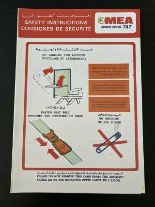 Middle East Airlines Boeing 747 Safety Card