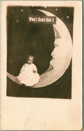 Vintage 1910s Paper Moon Real Photo Rppc Postcard " Who 