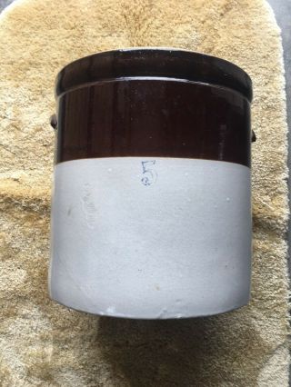 Vintage Antique 5 Gallon Two Tone Brown Glaze Stoneware Crock,  Stamped