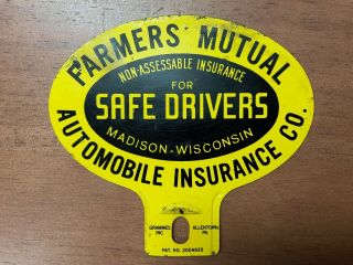 1935 Farmers Mutual Safe Drivers Automobile Insurance Co.  License Plate Topper